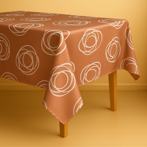 Mantel rectangular 6 ptos tafetan circulos cafe
