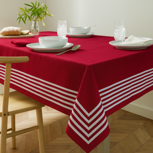 Mantel rectangular 6-8 puestos rayas rojo/blanco hueso