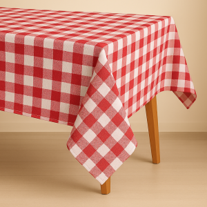 Mantel rectangular 6 ptos cuadros rojo/blanco