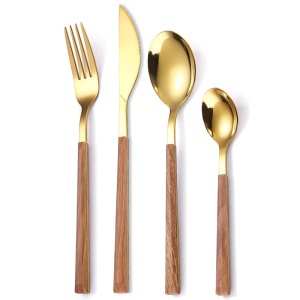 Set cubiertos 16 pz 4 ptos  gold/bambu
