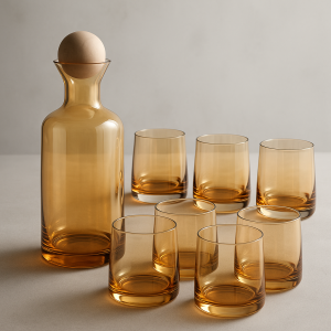 Set licorera 6 vasos vidrio oro