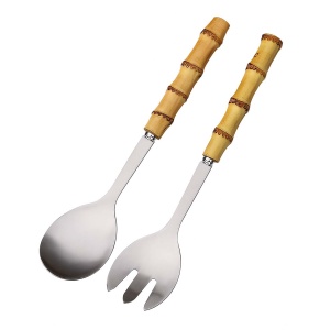 Set cubiertos servir 2 pz, acero bambu