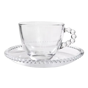 Set 6 tazas con plato vidrio transparente 7 onzas