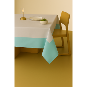 Mantel 6-8 ptos blanco hueso borde aguamarina
