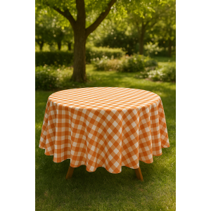 Mantel redondo 1,50 cuadros naranja/blanco