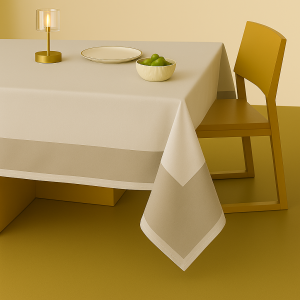 Mantel 6-8 ptos blanco hueso borde camel