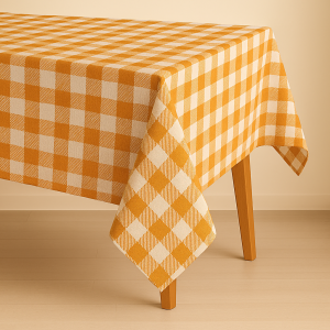 Mantel cuadrado 1.50 cuadros naranja/blanco