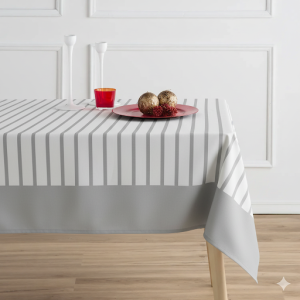 Mantel 6-8 ptos blanco hueso linea gris